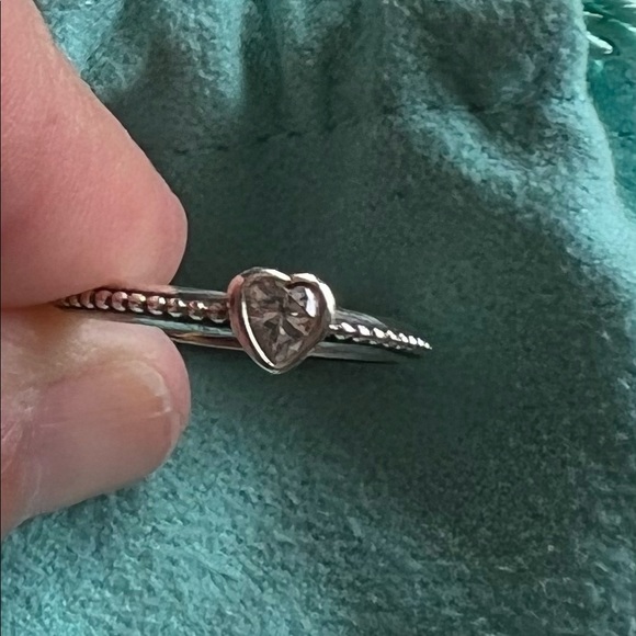 Pandora Jewelry - Pandora Heart ring sz 8 sterling silver With white stone pre loved
